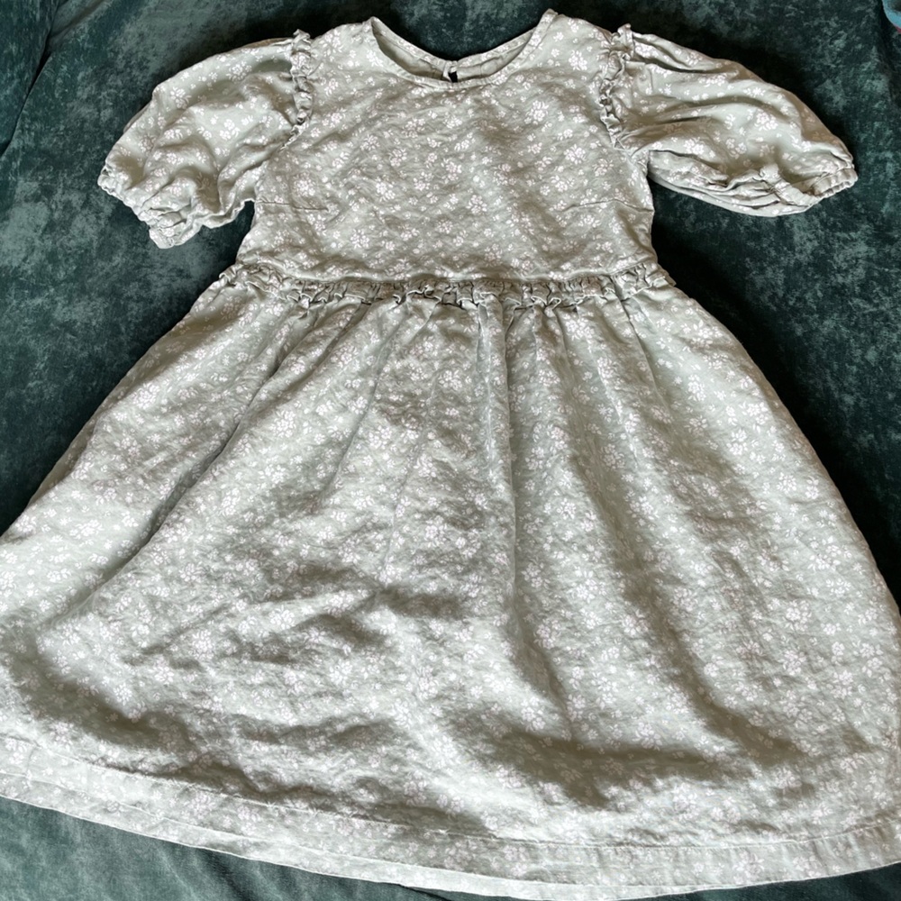 Lalibela Not Perfect Linen Floral Dress Light Green Medium
